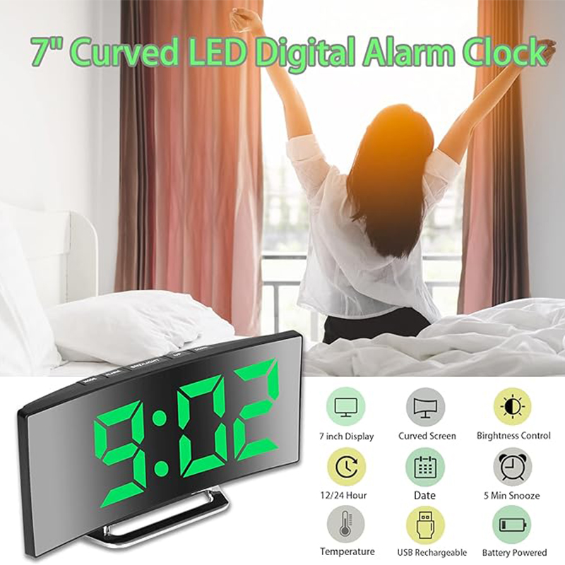 LED Digital Alarm Clock Curved - Electronic Gadgets For Home recension och pris