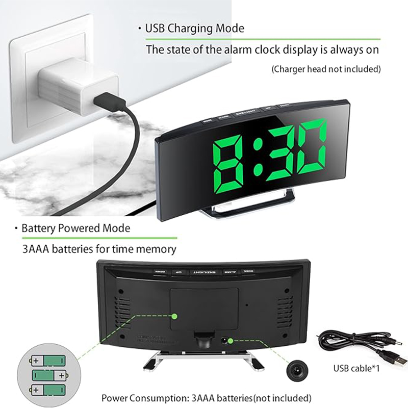 LED Digital Alarm Clock Curved - Electronic Gadgets For Home recension och pris